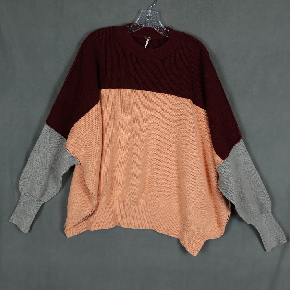 Free People Easy Street Color Block Tunic Sweater XS Oversized Slouchy Boho Knit